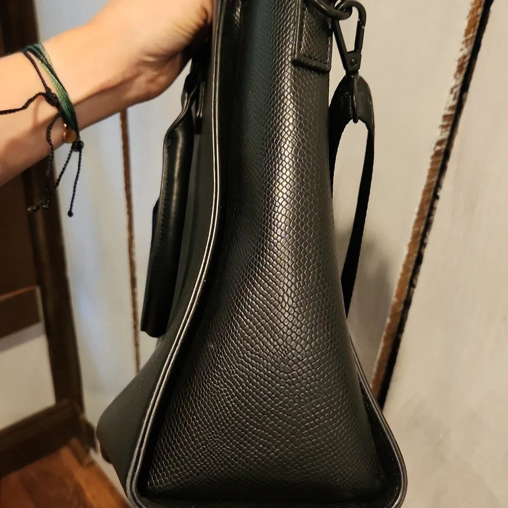 Nicole Miller Black Faux Leather Laptop Bag